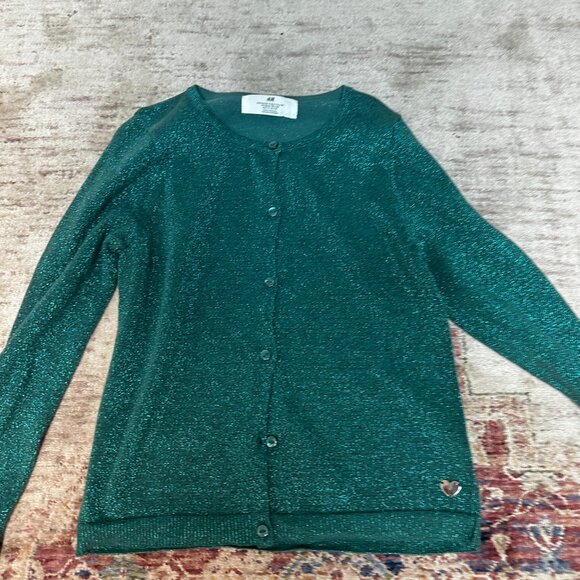 H&M Kids Girls Green Button Down Cardigan Sweater Size 6x/7 In Great Shape!! - Picture 2 of 4